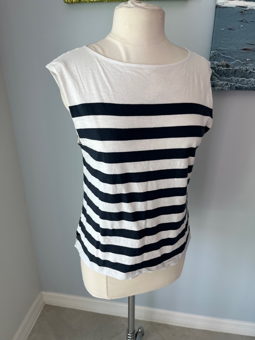 Joie Striped Dark Navy and White Sleeveless Tee